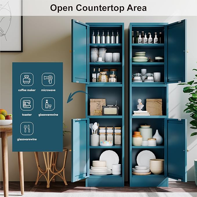 YAUWOH 2-Door Metal Storage Cabinet, Tall Slim Pantry Organizer