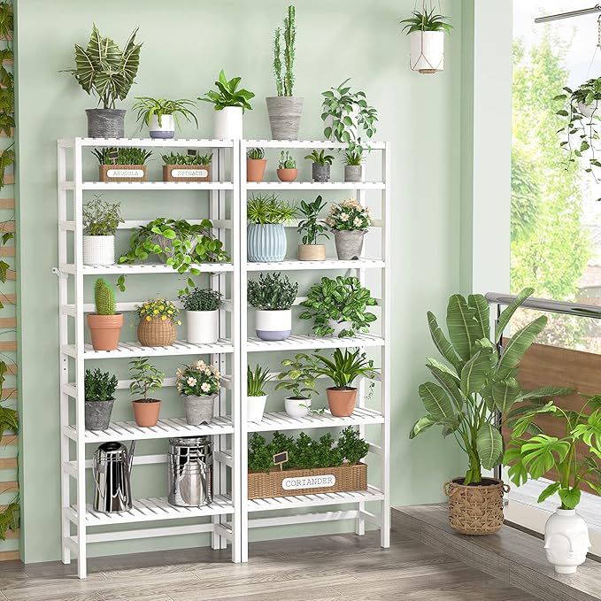 Homykic 6-Tier Bamboo Bookshelves and Bookcases, Adjustable 63.4”Tall Shallow