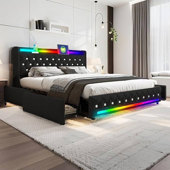 Music Player Bed with Bluetooth Speakers, Queen Size Smart Bed, USB&Type C
