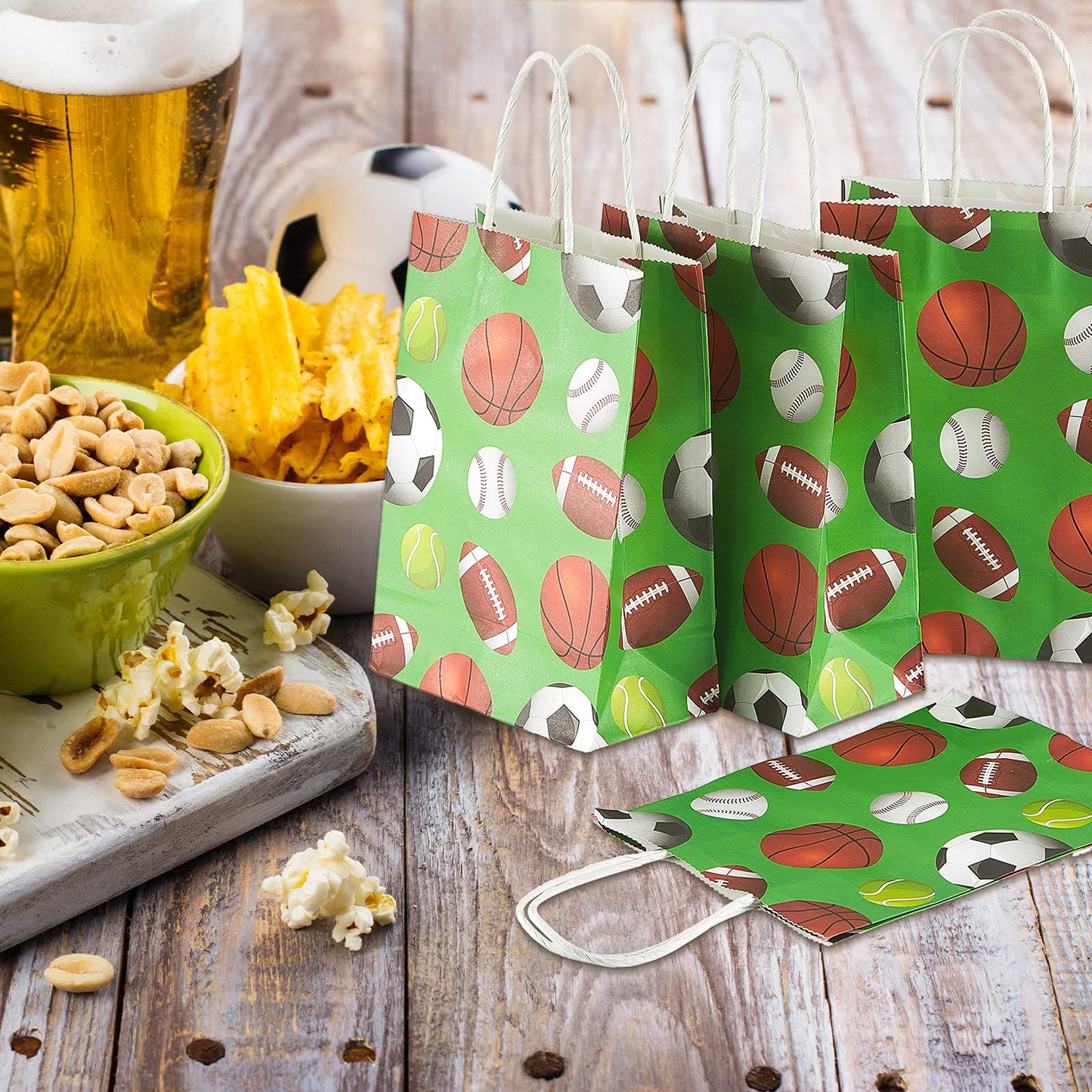 Epakh 20 Pcs Sports Party Favor Bags Football Goodie Gift Bag with Handles for Soccer Baseball Basketball Football Sports Themed Birthday Baby Shower Party Supplies Decorations