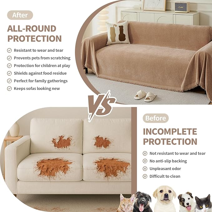 Couch Cover for Dogs, Boho Sofa Covers for 3 Cushion Couch, Chenille Sofa