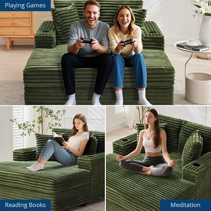 GarveeHome 60-inchOversized Chaise Lounge Chair Indoor, Comfy Corduroy Lounge