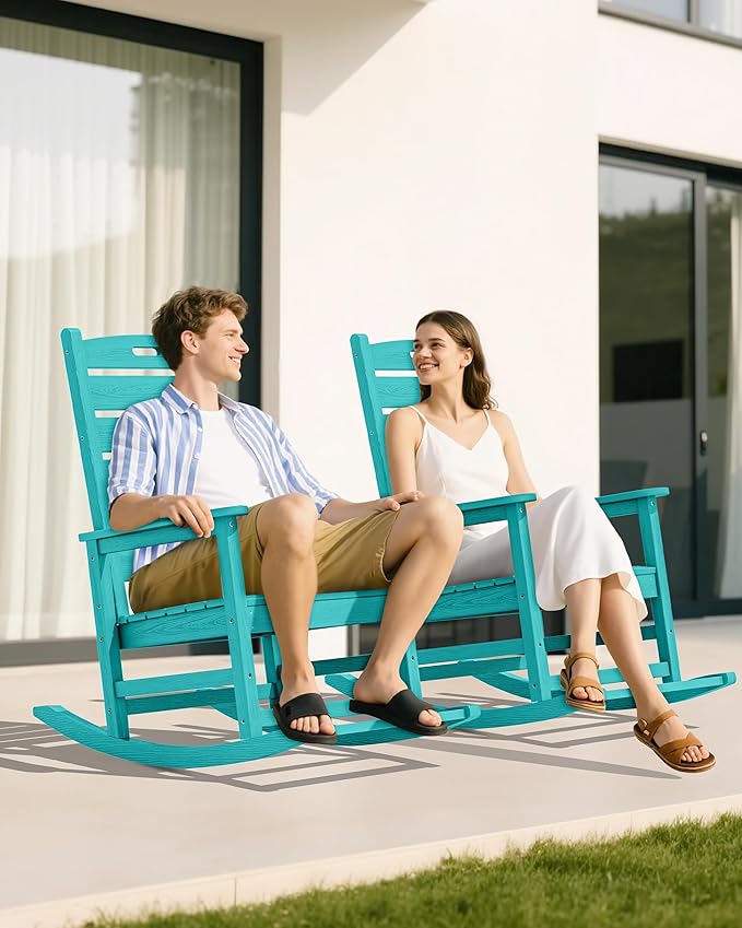 SERWALL Outdoor Rocking Chair Set of 4, Oversized HDPE Patio Rocking Chair