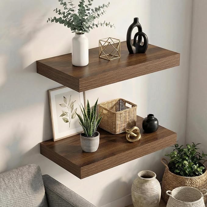 Dreamland Floating Shelves 24inch, 2 Pack Rustic Wooden Wall Shelves, Wall