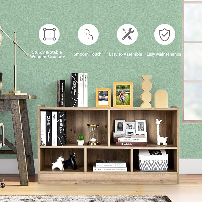 Tangkula 5 Cube Bookcase, 2 Tier Wooden Storage Open Bookshelf, Kid's Playroom
