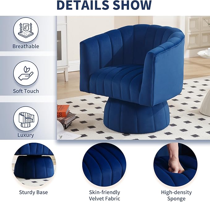 Swivel Accent Barrel Chair Set of 2- Cute Comfy Small Round Arm Chair Velvet