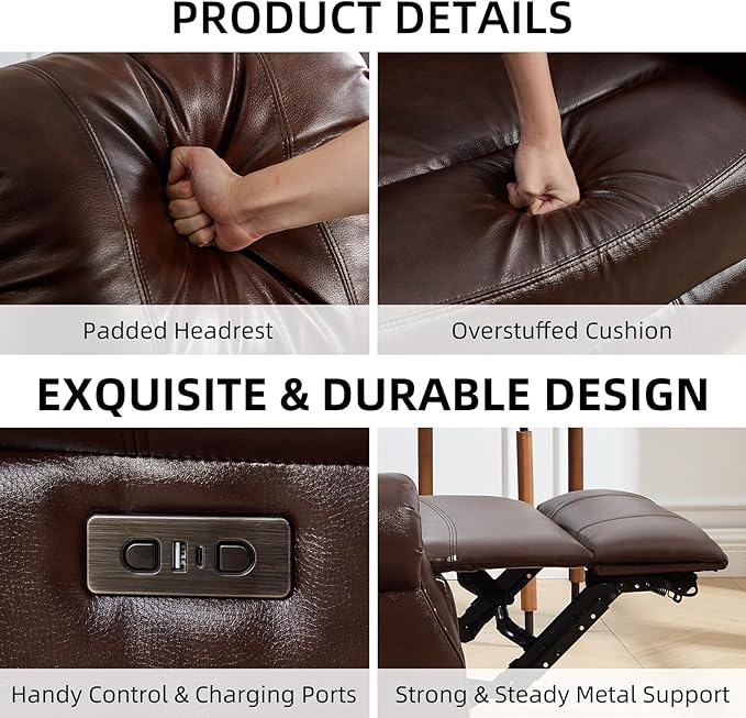 EBELLO Power Reclining Sofa for Living Room, Faux Leather 3 Seater Reclining