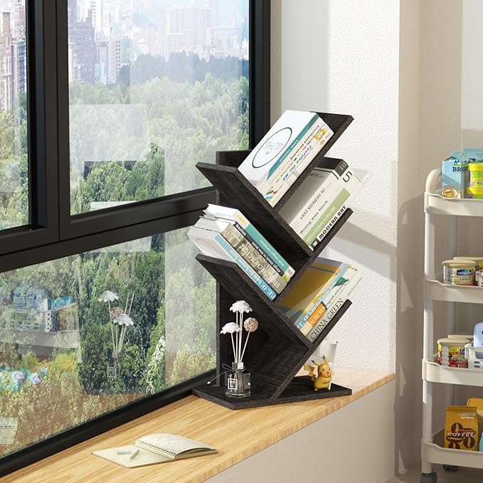 SHEEPAM 5 Tier Tree Book Shelf, Small Desktop Bookshelf