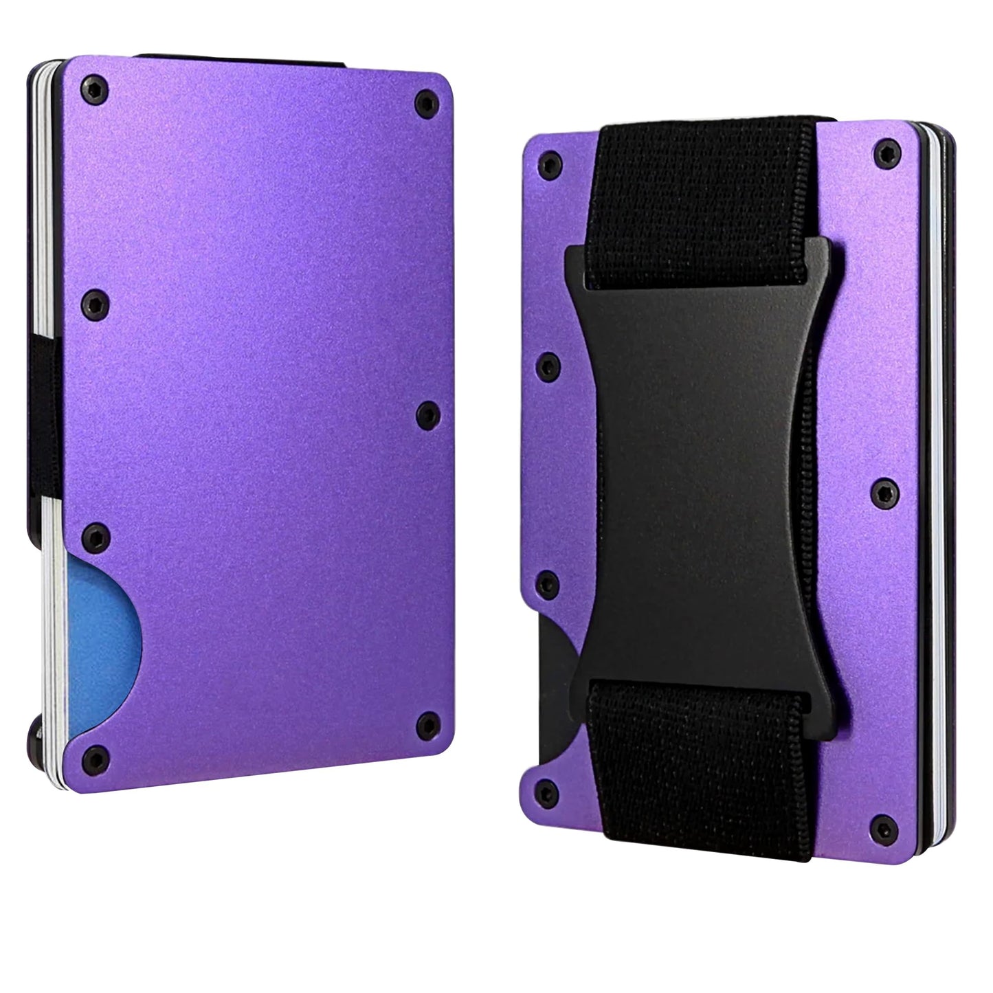 EDGE Men Minimalist Aluminum Wallet with Cash Strap Slim Wallet for Men, Thin as a Rail, Minimalist Aesthetics, Holds up to 12 Cards, RFID Safe, Blocks Chip Readers Purple