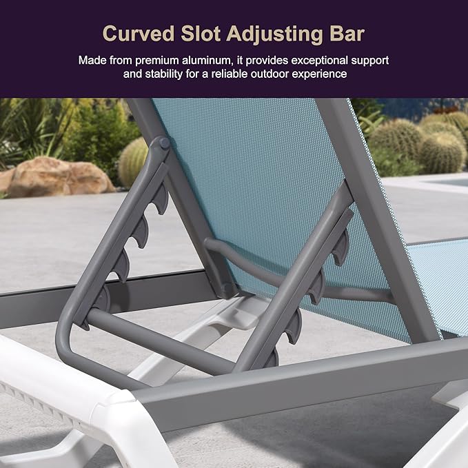 PURPLE LEAF Patio Chaise Lounge Chair Set of 3 Outside Aluminum Plastic