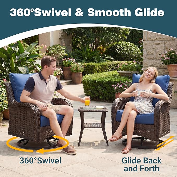Patio Furniture Set, High Back Swivel Rocker Chairs, Weather Resistant Olefin