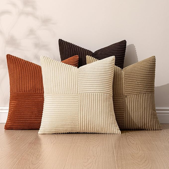 MIULEE Brown Beige Throw Pillow Covers 18x18 Inch Set of 4 Boho Farmhouse