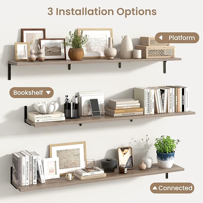 Fun Memories Deep Floating Shelves, 55W x 8D Floating Shelves Set of 2