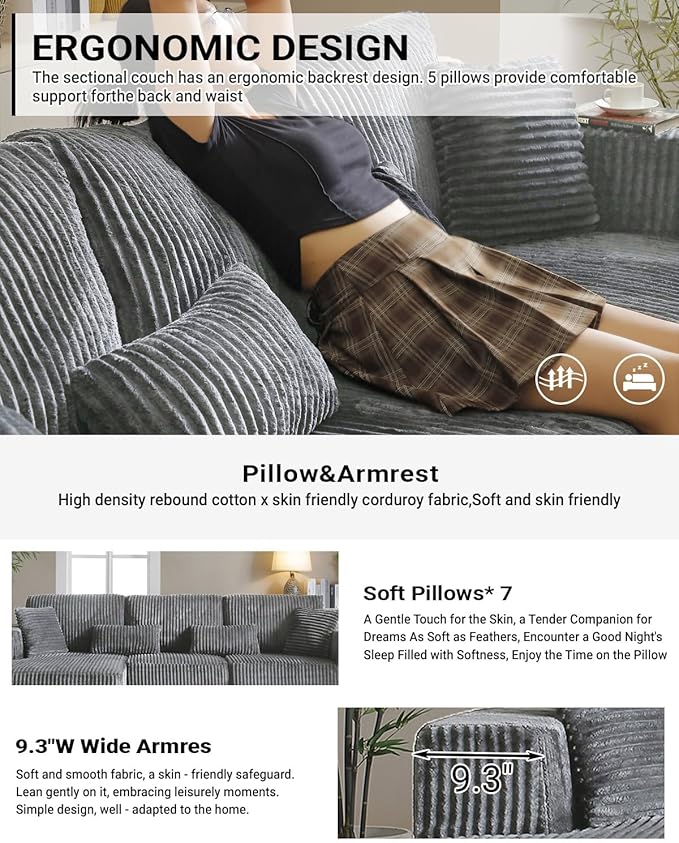 110” Modular Sectional Sofa, Cloud Sectional Couch