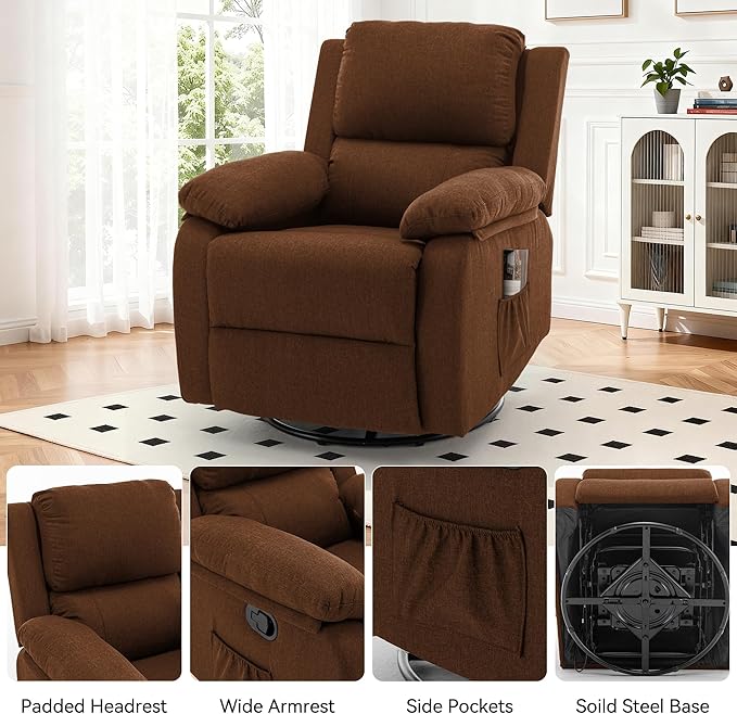 Korser Recliner Chair, 360 Swivel Rocker Chair