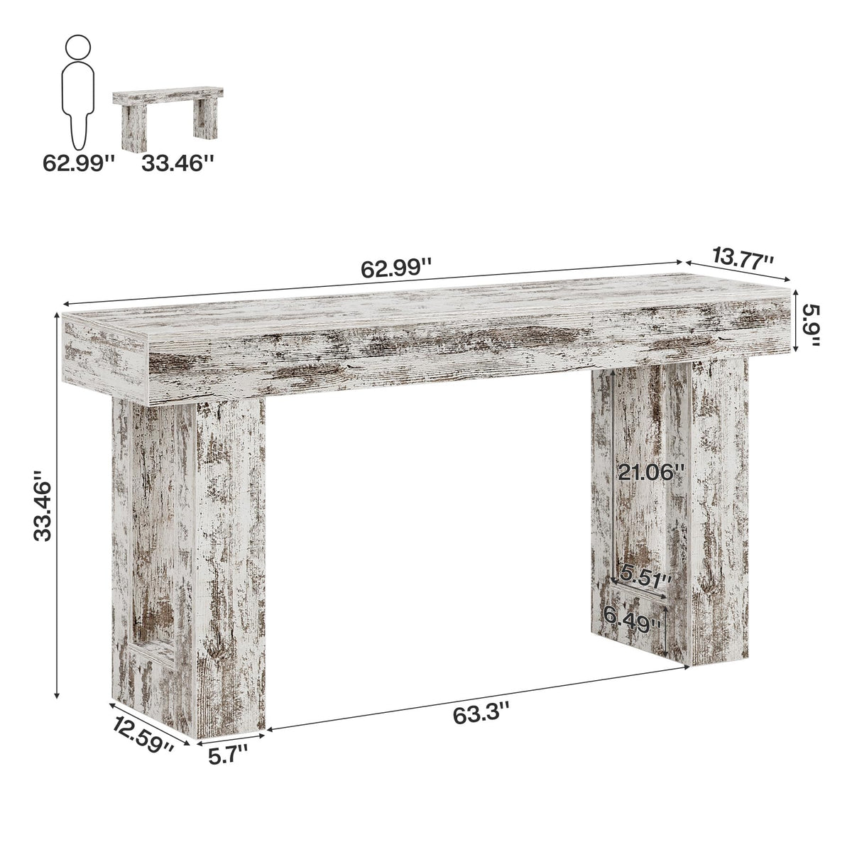Tribesigns 63-Inch Long Console Table, Wooden Rectangular Sofa Table Behind The Couch, Farmhouse Entryway Table for Entrance, Hallway, Living Room (Distressed White)