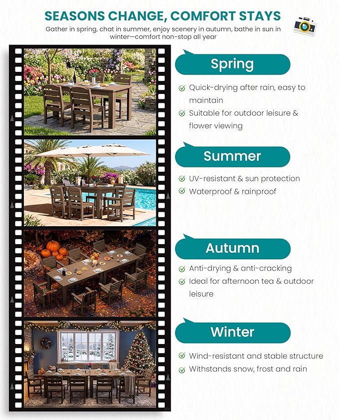 SERWALL Outdoor Dining Set for 8 – HDPE Patio Set