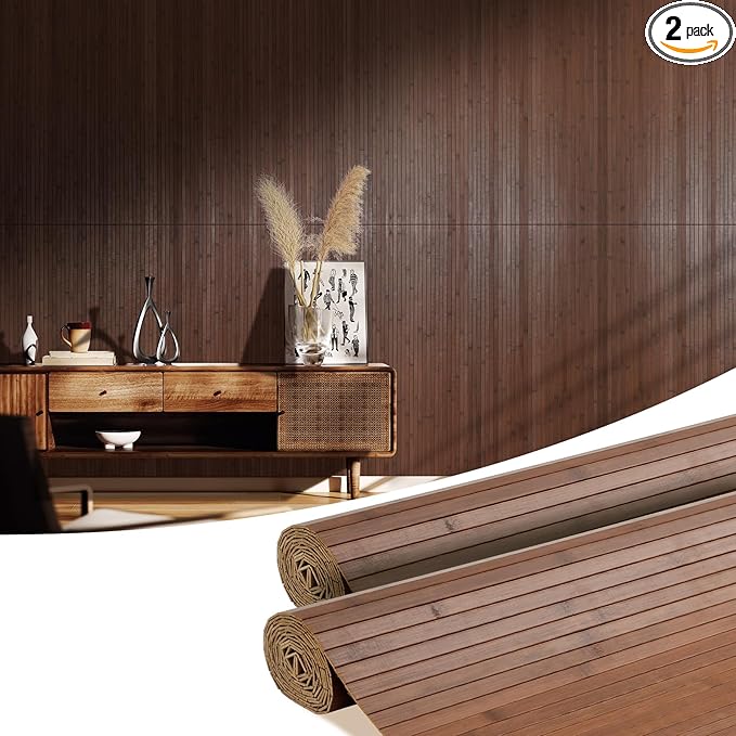 OUZUGIE 2 Pack 96x48 Inch Natural Bamboo Wall Panel – Coffee Pole Wrap Paneling