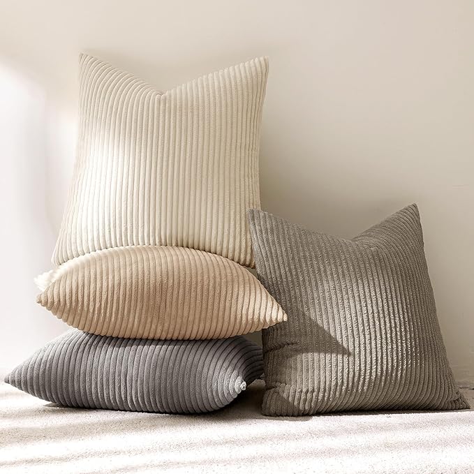 MIULEE Boho Farmhouse Neutral Cream Throw Pillow Covers 18x18 Inch Set of 4