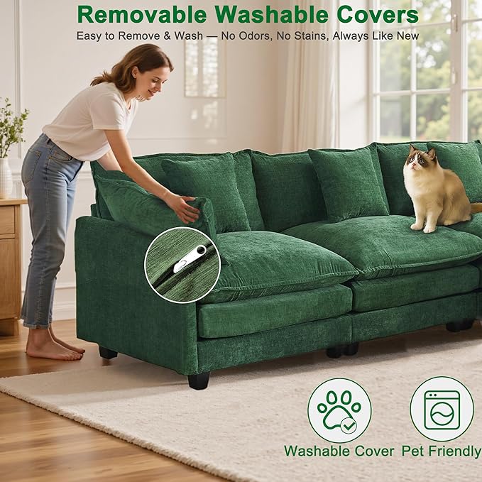 111.4" L-Shaped Cloud Chenille Sofa Sectional Couch