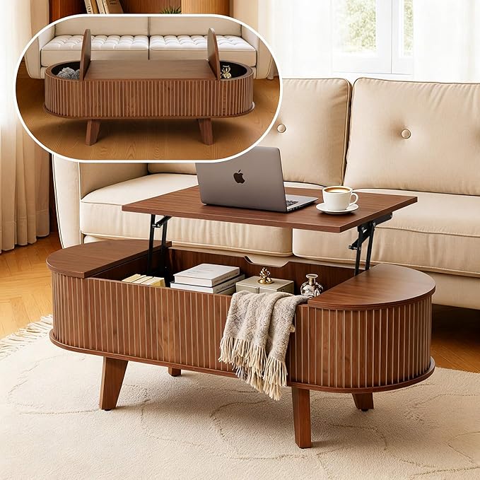 Fluted Oval Lift Top Coffee Table