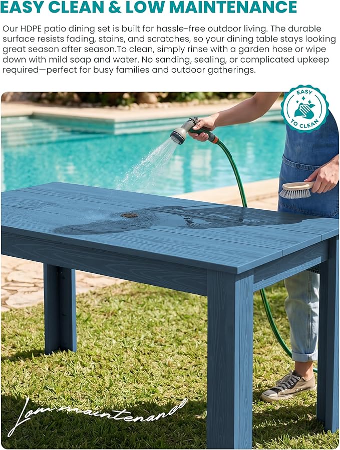 SERWALL HDPE Dining Set for 8: 2 Umbrella Hole Tables + 8 Chairs. Includes 8