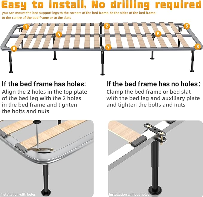 Wlrrcwdttc 4 Pcs Adjustable Height Bed Support Legs 7.08-12.6 inch, Bed Frame