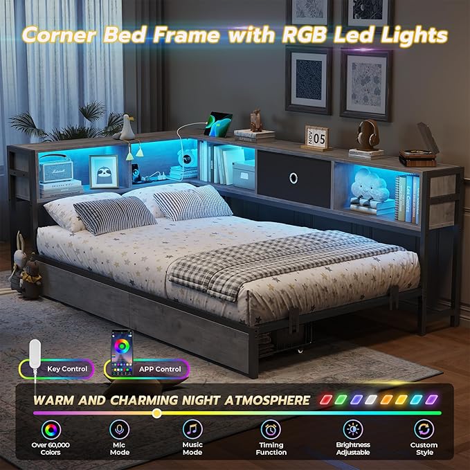 DICTAC Corner Bed Frame Twin XL