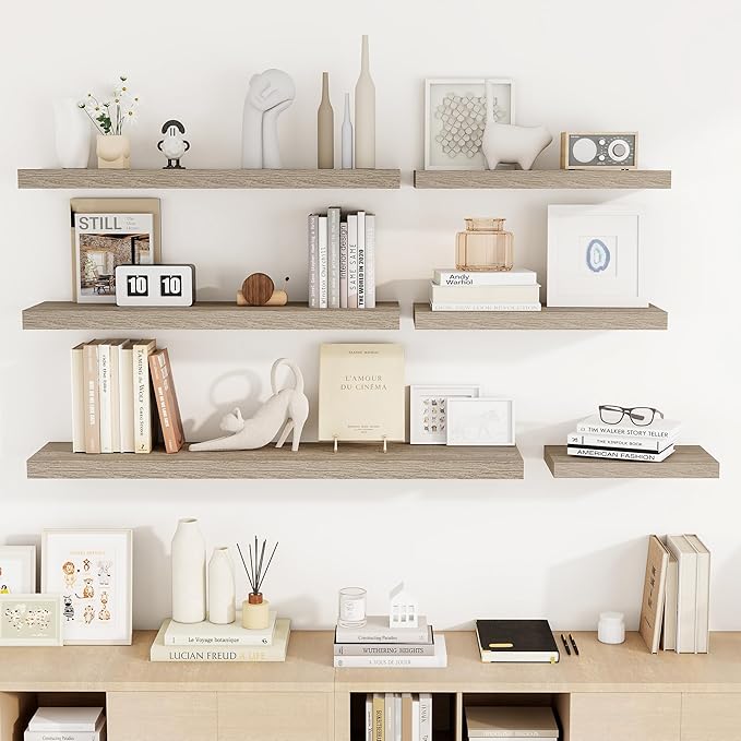 Acovy 48 Inch Floating Shelves, 3D Textured Wood Grain, Wooden Shelves