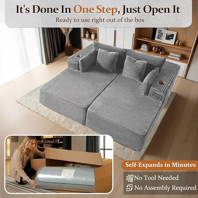 72" Cloud Sectional Couch, Comfort U Shaped Sofa