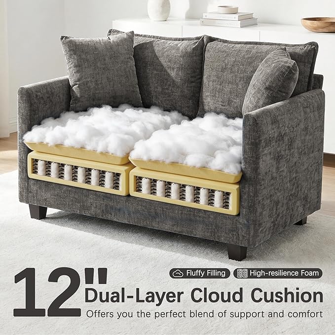 52'' Loveseat Sofa with Ottoman, Cloud Sofa Couch with 27" Deep Seat & 2 Pillows