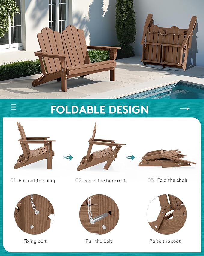SERWALL 5 Pieces HDPE Patio Adirondack Chair Set, 2 Adirondack Chair