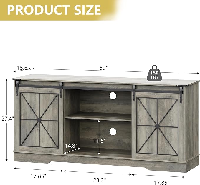Farmhouse TV Stand for 65/60/55 Inch Tvs, Rustic Entertainment Center