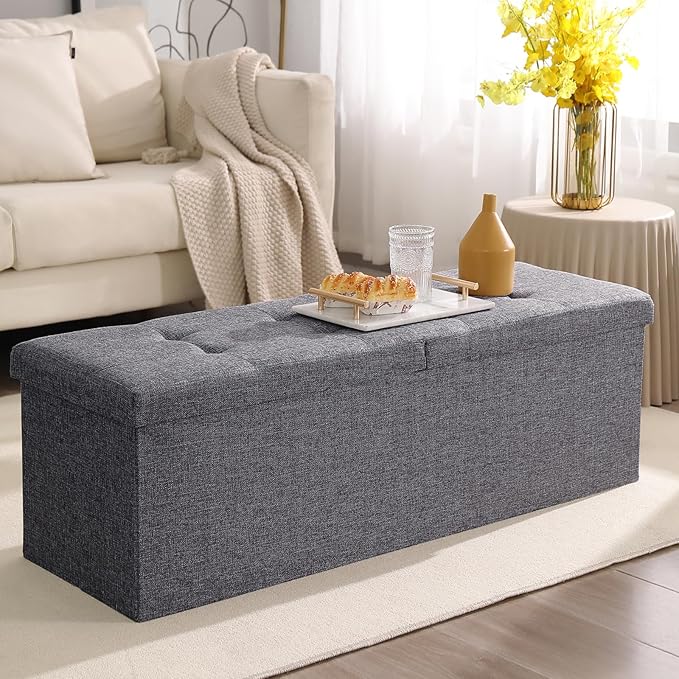 45.3 Inches Storage Ottoman Bench Foldable Seat Footrest Shoe Bench End of Bed