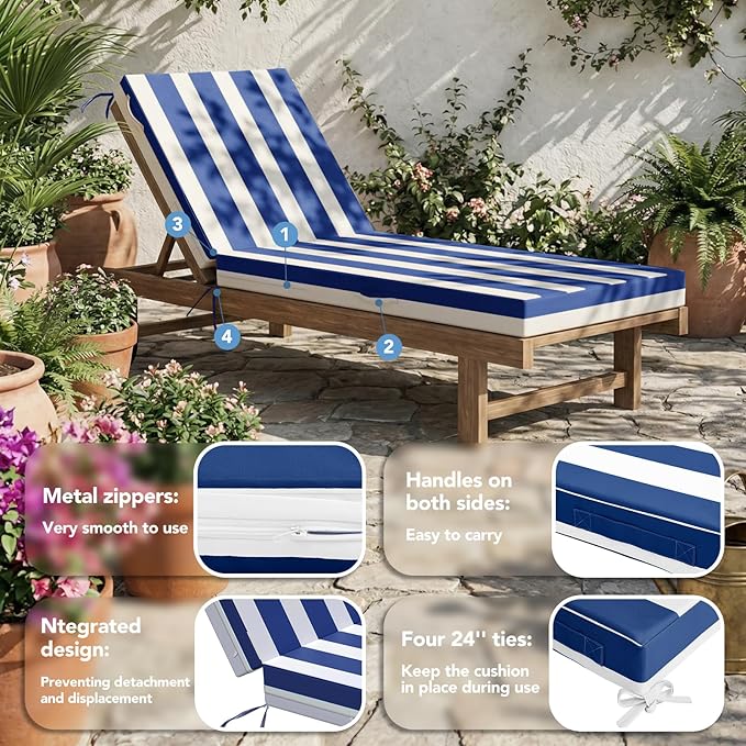L'AGRATY Outdoor Lounge Chaise Cushion: 72x21x3 Inch Waterproof Lounge Chair