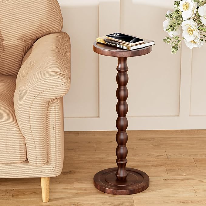 Solid Wood Drink Table, Rubber Wood‌ Small Round Side Table