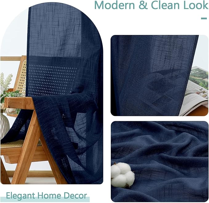 Chyhomenyc Navy Blue Semi Sheer Curtains 96 Inches Long 2 Panels