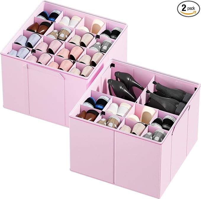 SpaceAid Shoe Organizer for Closet, 2 Pack Foldable Shoe Storage Containers