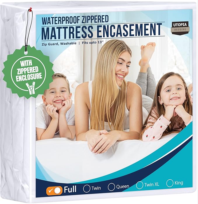 Utopia Bedding Full Size Mattress Protector Zippered, 100% Waterproof Bed Bug