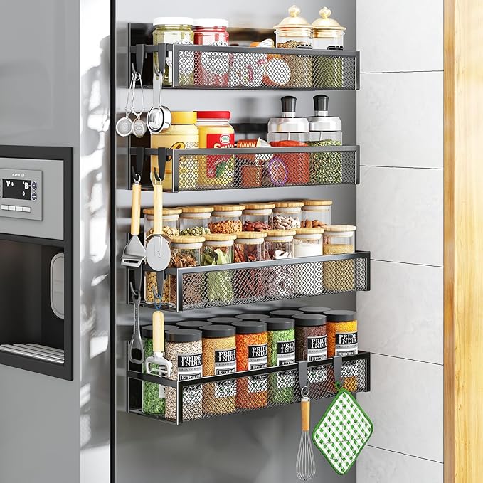 Aufworld Magnetic Spice Rack for Refrigerator, 4 Pack Magnetic Shelf, Fridge