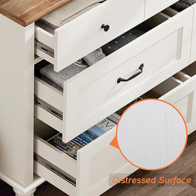 WAMPAT 7 Drawer Dresser for Bedroom, Wide Wooden Chest of Drawers Distressed
