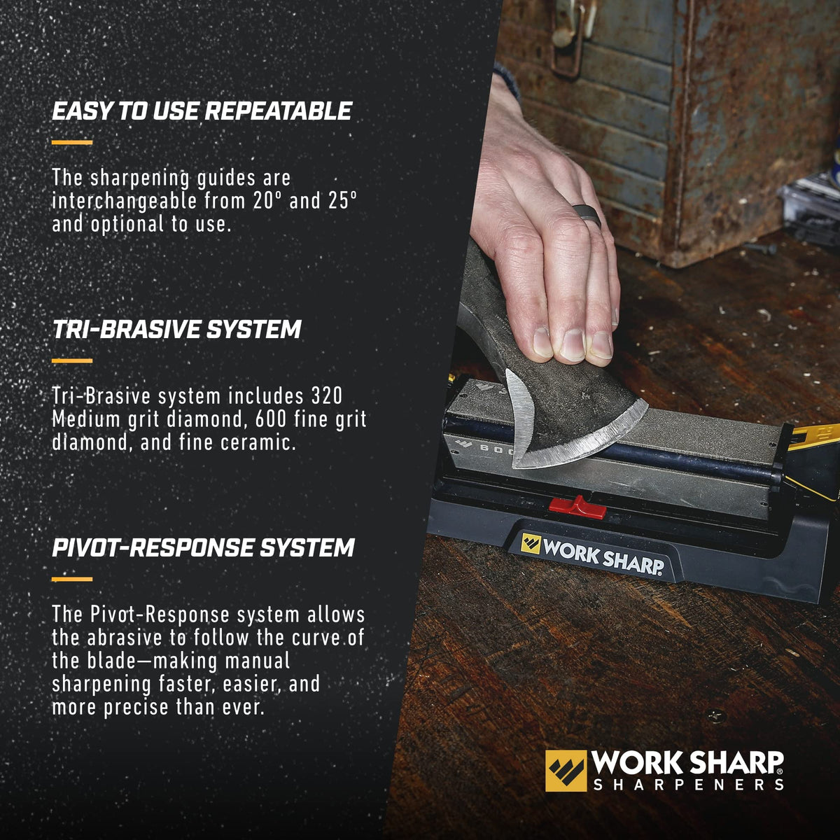 Work Sharp Benchstone Knife Sharpener, 3 sided for faster manual pocket or hunting knife sharpening