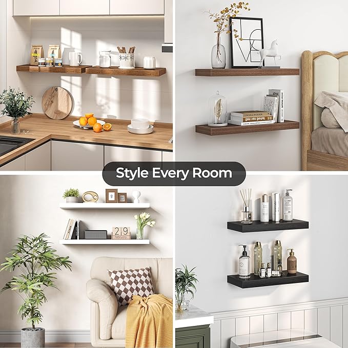 Fun Memories Floating Shelves for Wall, 36 Inch Long Set of 2 Rustic Wood Wall
