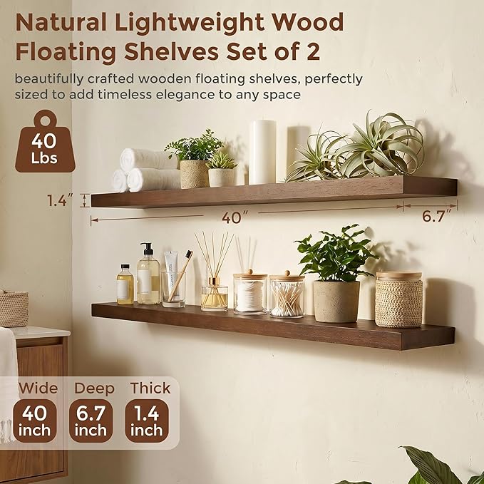 fuqing 40 Inch Floating Shelves | 6.7 Inch Deep Dark Wood Floating Shelves