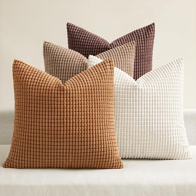 MIULEE Modern Farmhouse Decorative Lumbar Pillow Covers 18x18 Inch Set of 4