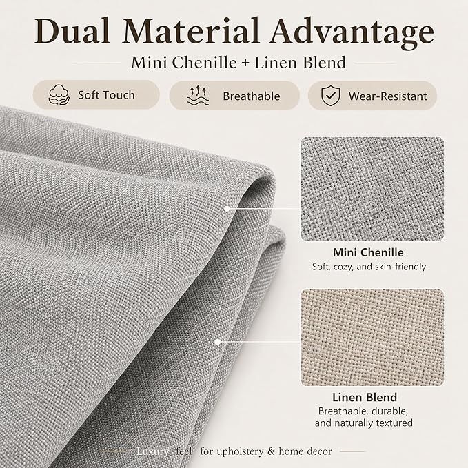 Mini Chenille Linen Blend Upholstery Fabric by the Yard, 57 Inch Wide Soft