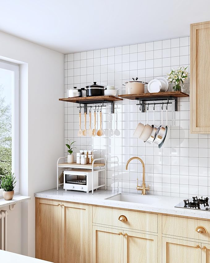 CHOEZON Wall-Mounted Pot Racks, Floating Shelves, Wall Shelves, Vintage Pot
