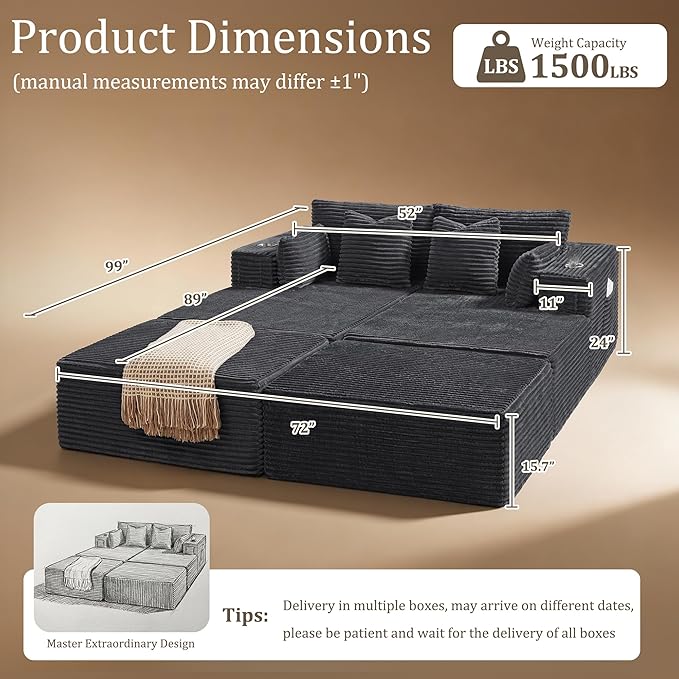 72" Cloud Sectional Couch, Comfort Sleep Sofa