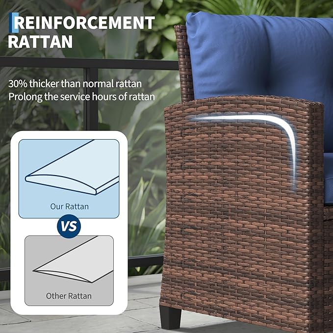 GarveeHome 3-Piece Outdoor Wicker Sofa Set, PE Rattan Patio Furniture