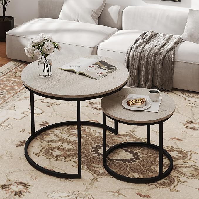 Otterease Nesting Tables Set of 2, Round Coffee Table, Small Nesting Coffee
